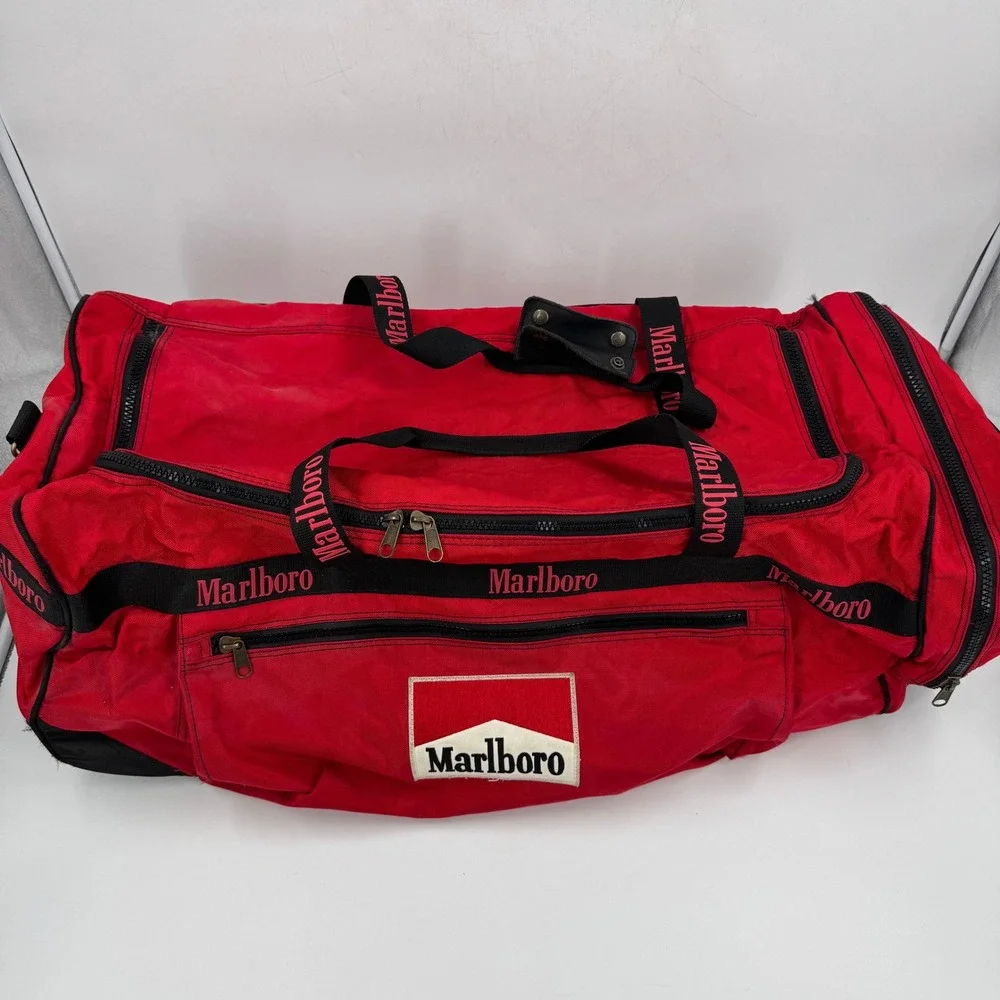 Vintage Marlboro‎ Adventure Team Red Rolling Duffel Bag Large Travel 30 Inch